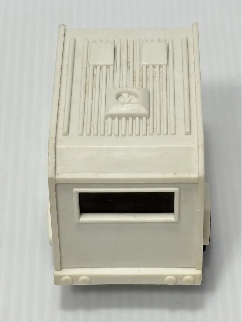 Camper Trailer Toy RV Caravan White Rainbow Stripe Vehicle Vintage Kids *as is